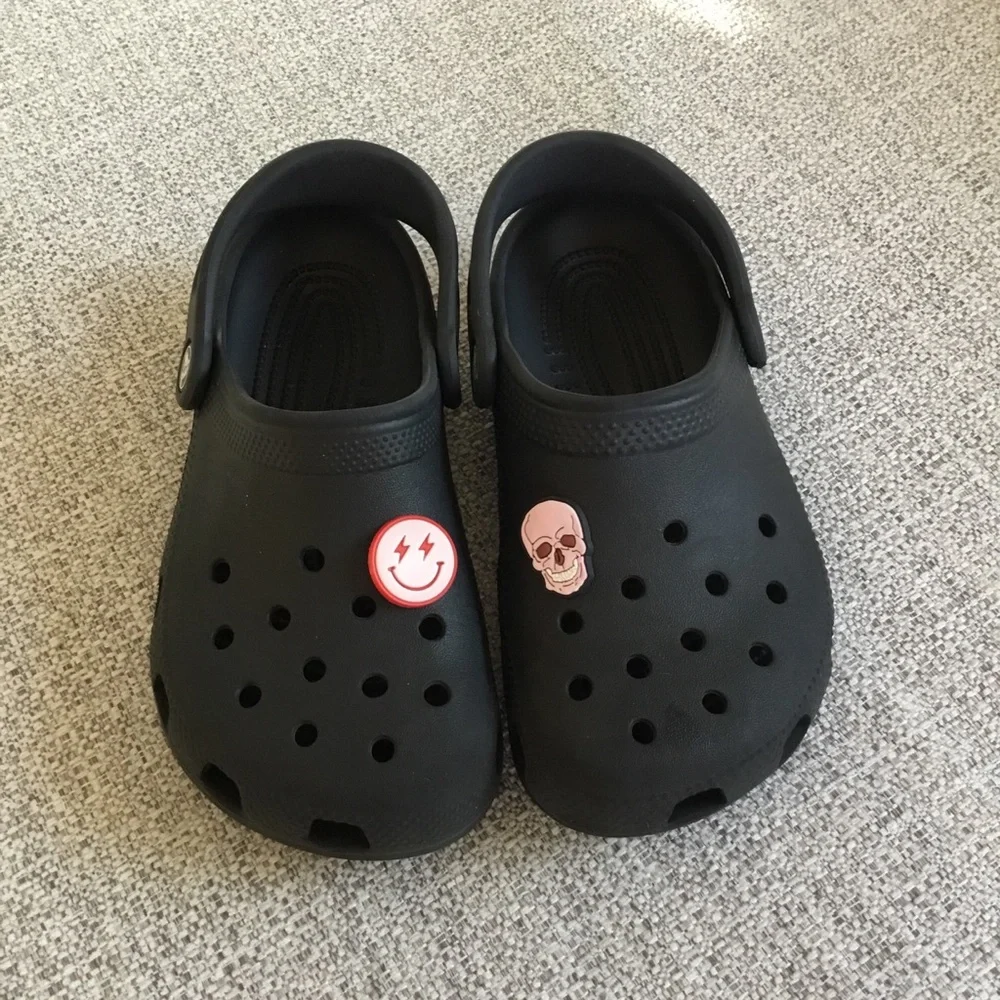 CROCS Kids Black Clog Sandals with Decorative Charms